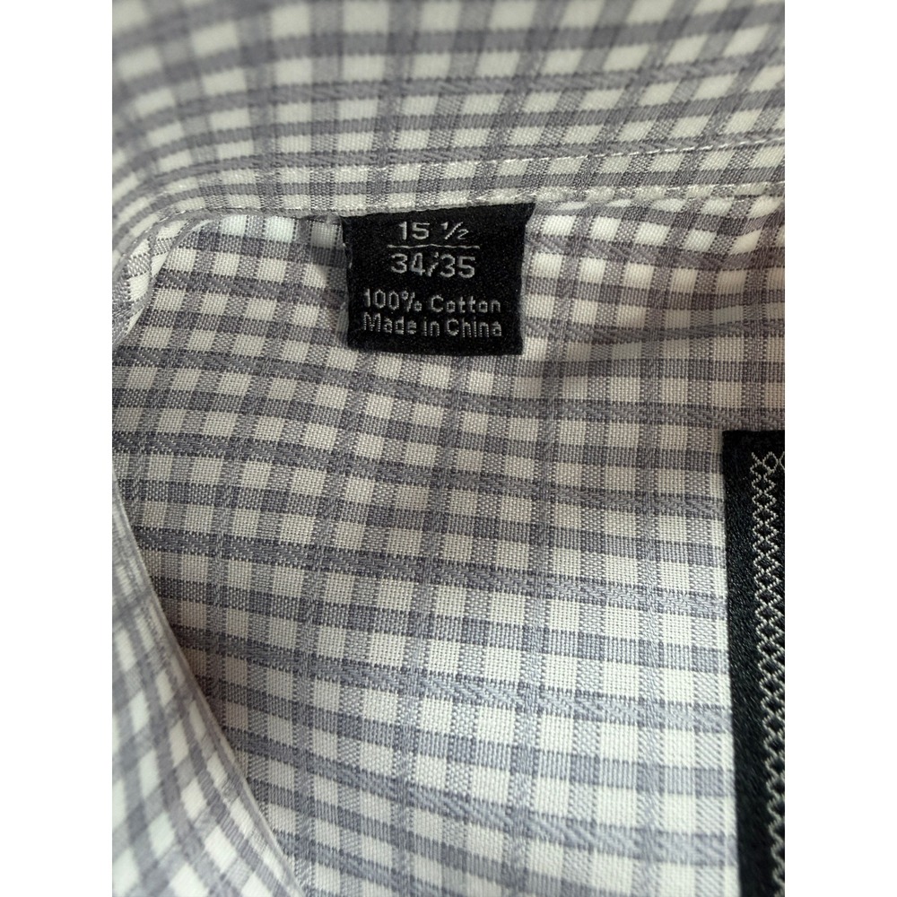 David Donahue Trim Fit Dress Shirt Mens 15.5 34/35 Gray Blue Check 100% Cotton - Picture 3 of 11